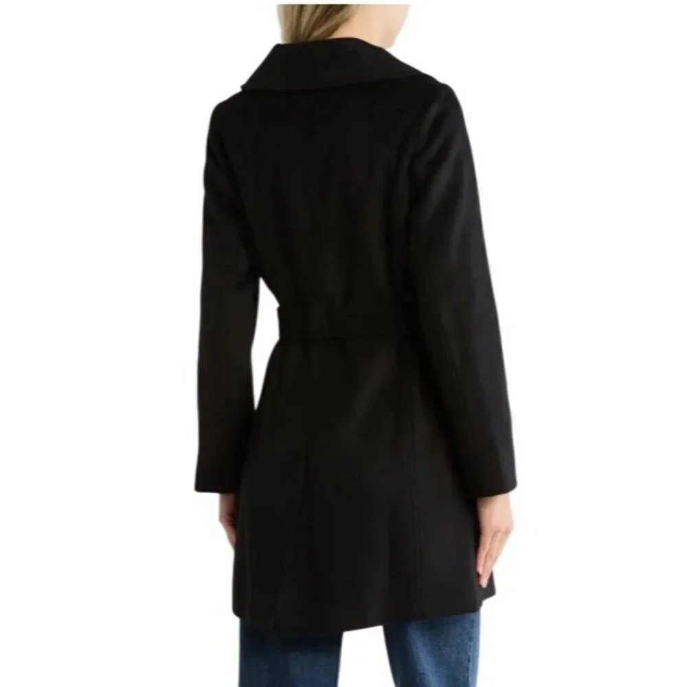 Michael Kors Womens Black Full Zip Belted Wool Blend Mid Legnth Coat Sz M New
